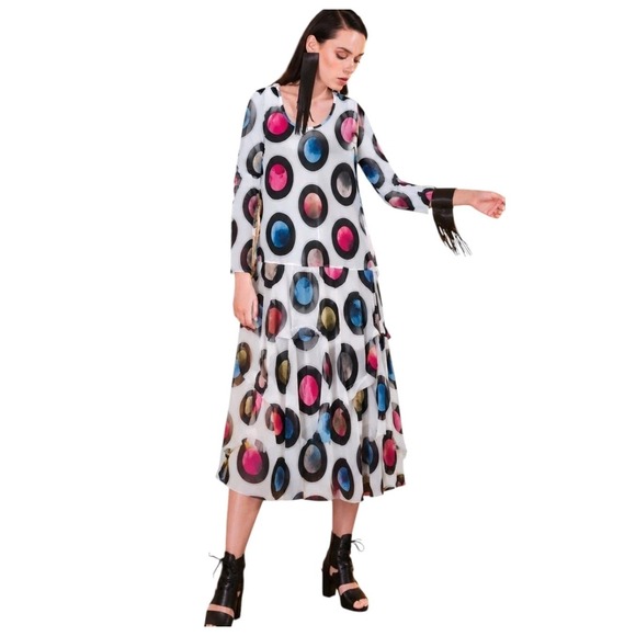 Kozan Dresses & Skirts - NWT Kozan Lori Planets Drop Waist Dress Mesh Slv XS Art To Wear Whimsical Boho‎